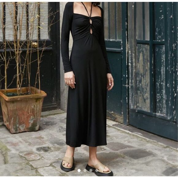 ✨Pixie Market Front Tie Cut Out Midi Black Sz Medium Dress✨ - Picture 2 of 7